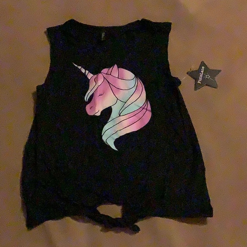 Pixie Lane Tie Front Tank Black Ombré Unicorn